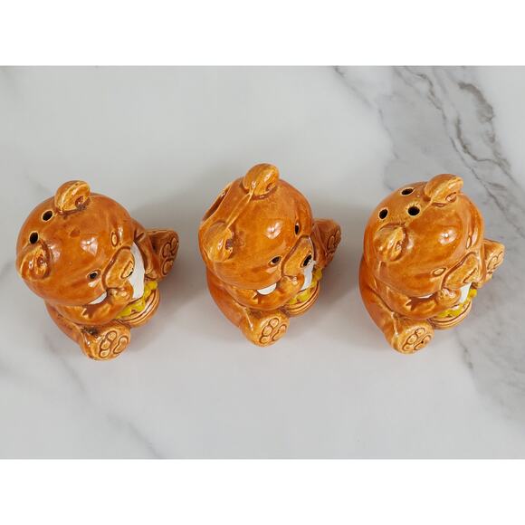 Bear Cub Salt & Pepper Shakers Toothpick Holder 3" Glazed Ceramic 70's Japan Vtg - Picture 12 of 14